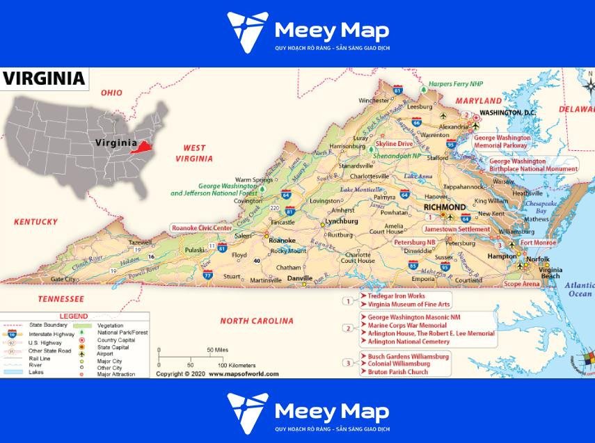 Bản đồ bang Virginia của Hoa Kỳ