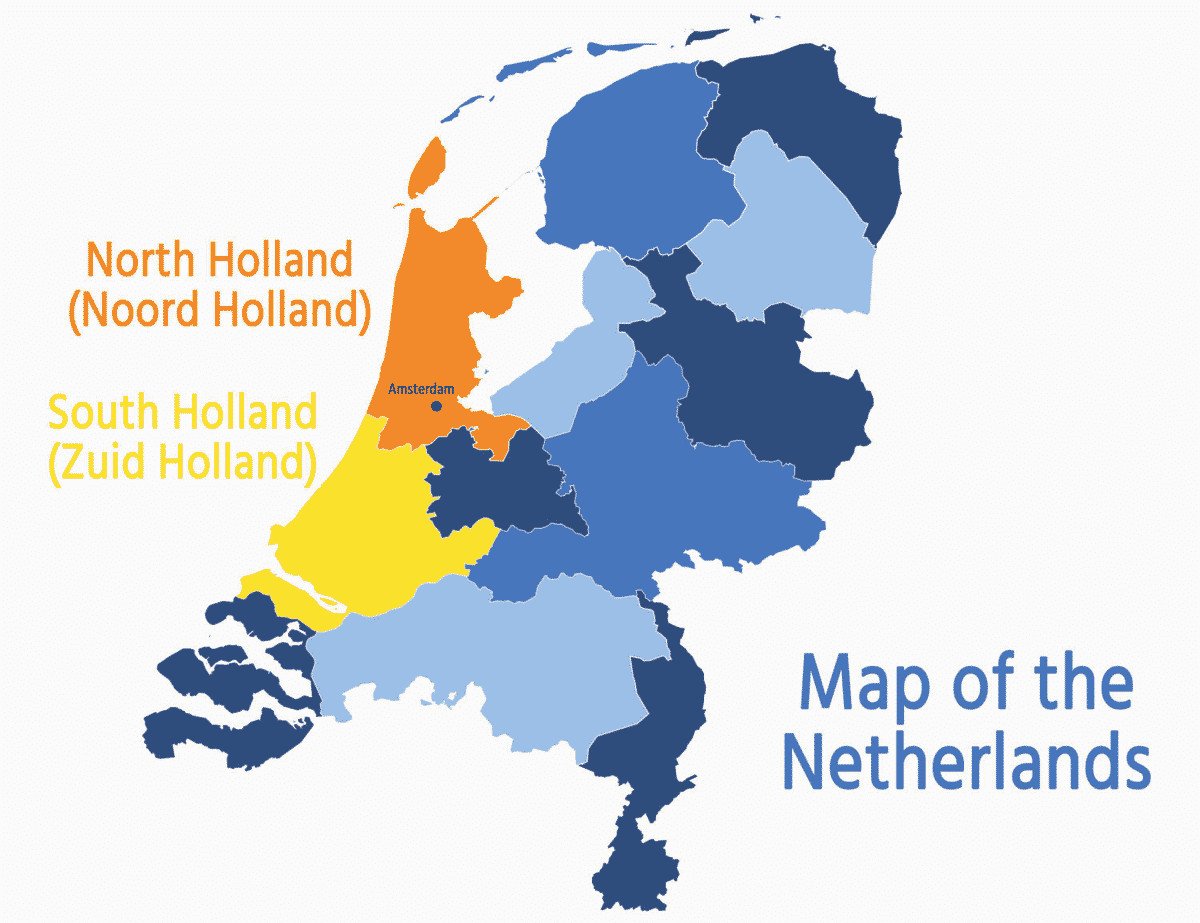 Bản đồ Hà Lan và các tỉnh thuộc Vương quốc Hà Lan, thể hiện vị trí của Holland.