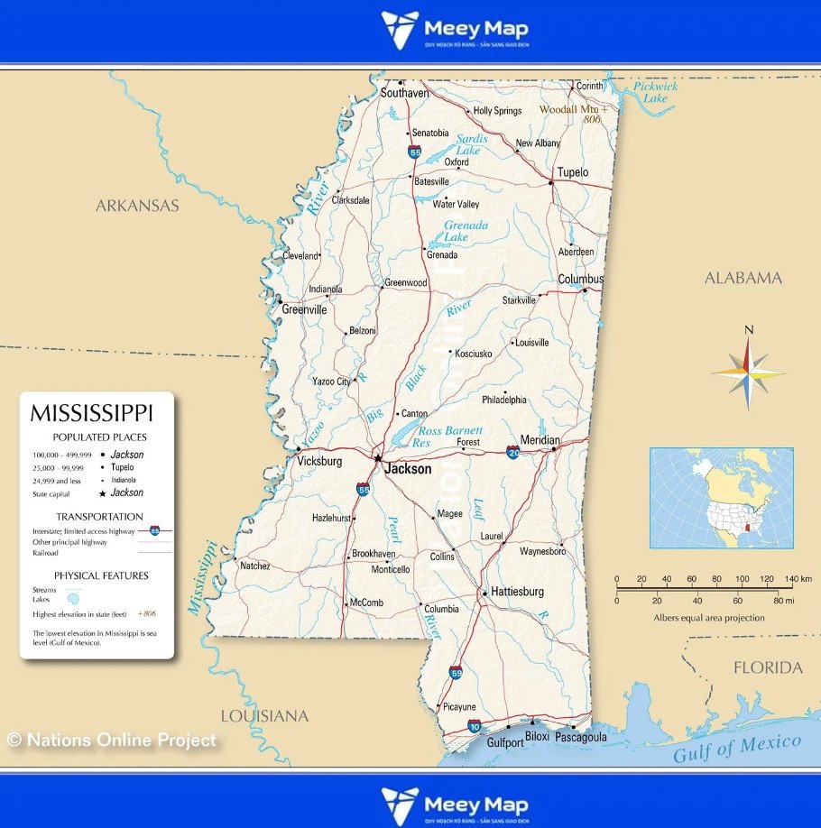 Bản đồ sông Mississippi của Hoa Kỳ