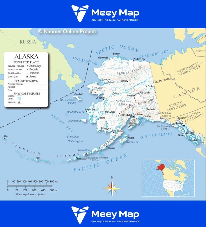 Bản đồ tiểu bang Alaska của Hoa Kỳ