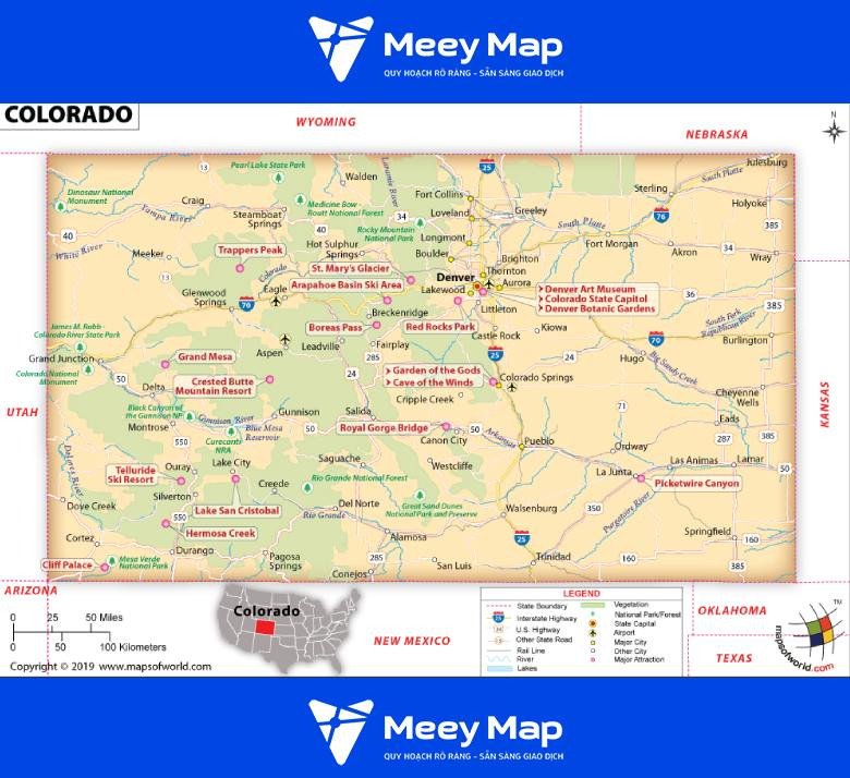Bản đồ tiểu bang Colorado của Hoa Kỳ