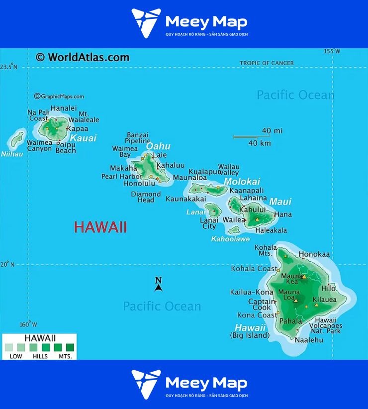 Bản đồ tiểu bang Hawaii của Hoa Kỳ