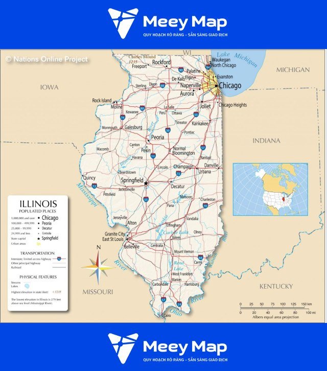 Bản đồ tiểu bang Illinois của Hoa Kỳ