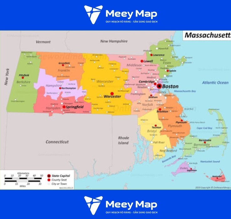 Bản đồ tiểu bang Massachusetts của Hoa Kỳ
