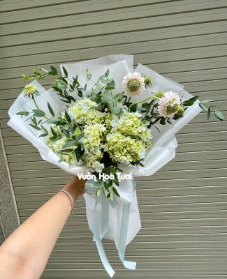Bó hoa cẩm tú cầu đa sắc, thể hiện tình bạn và lòng biết ơn sâu sắc trong lễ kỷ yếu