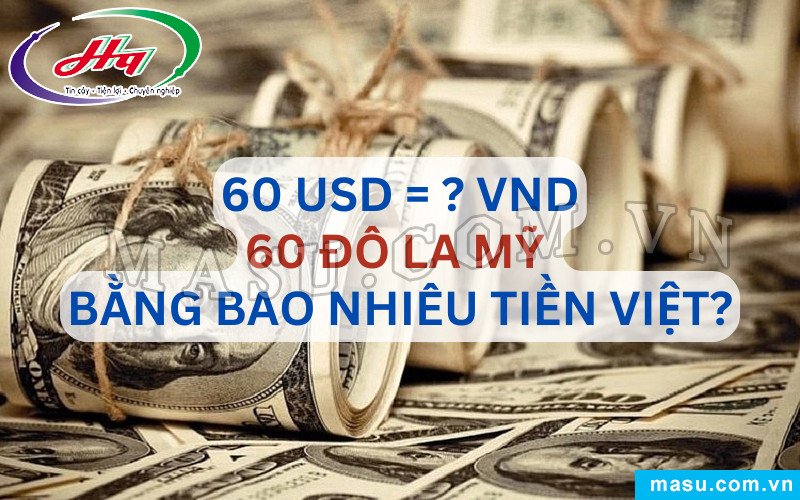 Các cọc tiền đô la Mỹ và tiền Việt minh họa quy đổi 60 USD sang VND