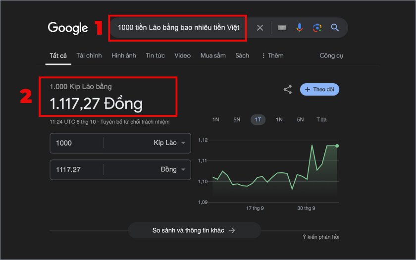 Cách tra cứu tỷ giá Kíp Lào bằng Google