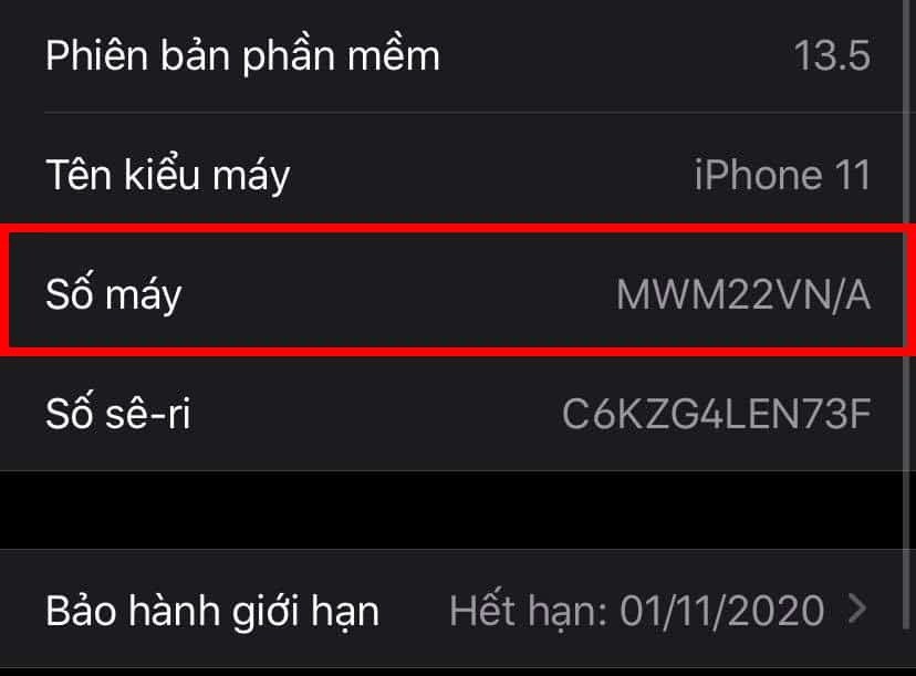 Chọn phần Giới thiệu để xem số máy iPhone