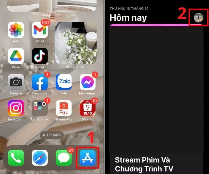 Giao diện App Store hiển thị ảnh đại diện tài khoản để bắt đầu quá trình thay đổi mã zip chuyển vùng Hoa Kỳ