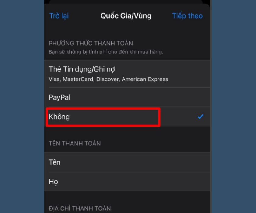 Giao diện nhập thông tin thanh toán và địa chỉ, nơi cần điền chính xác mã zip Hoa Kỳ cho tài khoản Apple ID