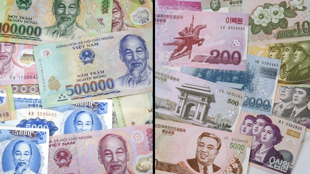 Hình ảnh các mệnh giá tiền Won Hàn Quốc và tiền Việt Nam đặt cạnh nhau, minh họa quy đổi 1 triệu Won là bao nhiêu tiền Việt Nam.