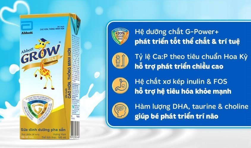 Lốc 4 hộp sữa pha sẵn Abbott Grow Gold hương vani 180 ml (từ 1 tuổi)