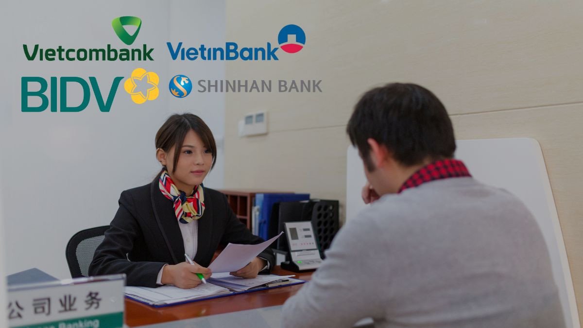 Sơ đồ hoặc biểu tượng các ngân hàng lớn tại Việt Nam, nơi có thể đổi tiền Won Hàn Quốc sang tiền Việt Nam đồng an toàn.