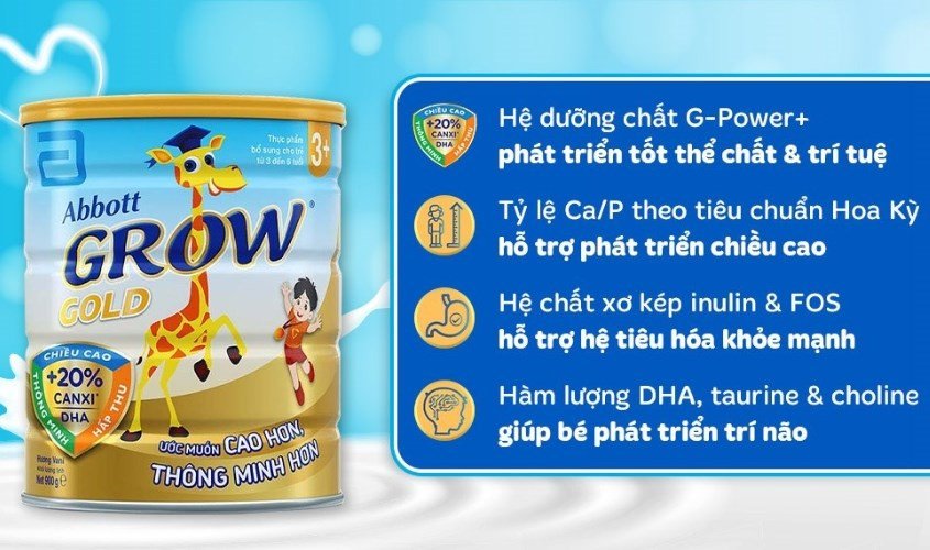 Sữa bột Abbott Grow Gold 3+ hương vani 900g (3 - 6 tuổi)