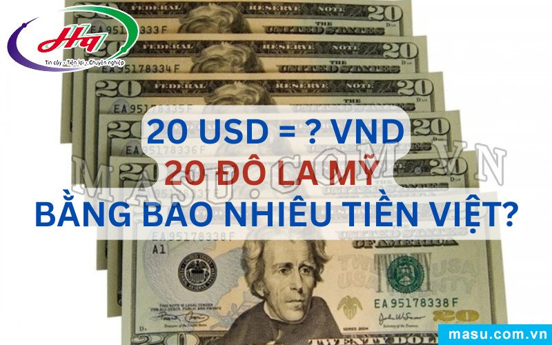 Tờ tiền 20 đô la Mỹ và các đồng tiền Việt Nam trên bàn