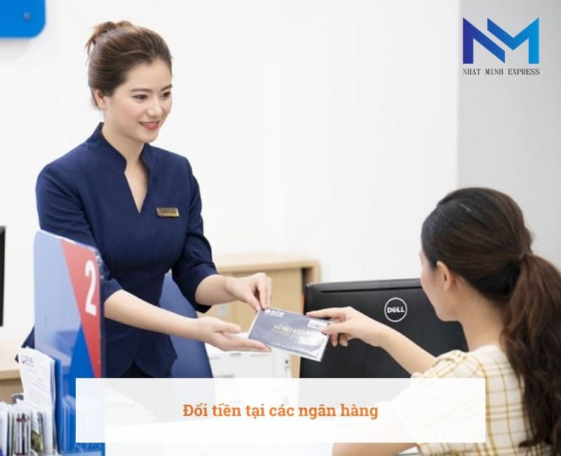 Tòa nhà ngân hàng hiện đại, biểu thị việc đổi tiền tại các ngân hàng uy tín