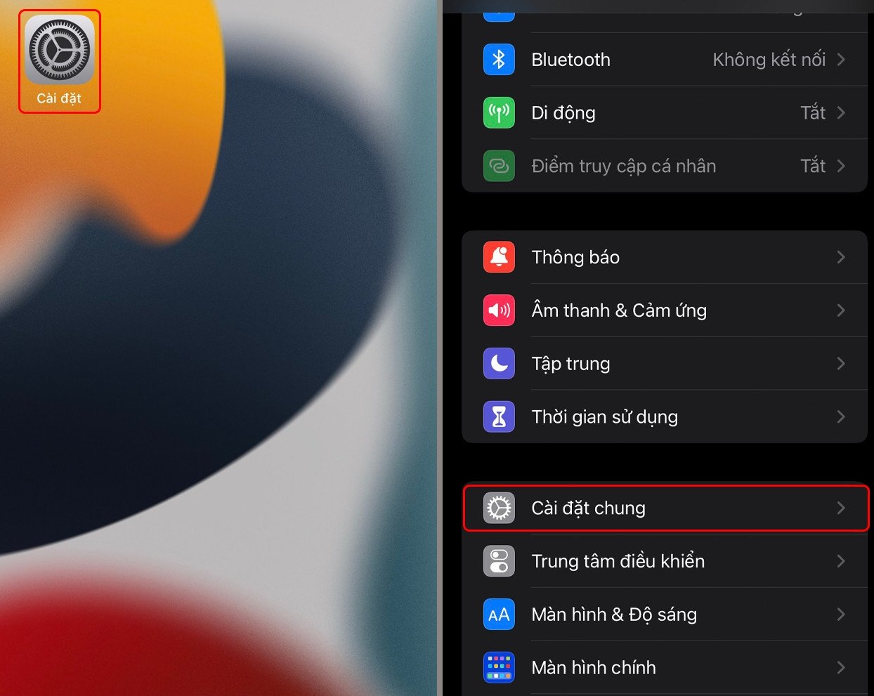 Vào phần Cài đặt chung trên iPhone