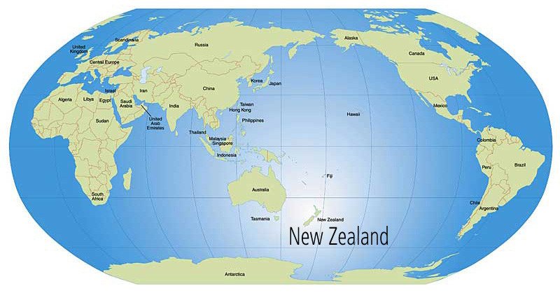 Vị trí New Zealand trên bản đồ thế giới