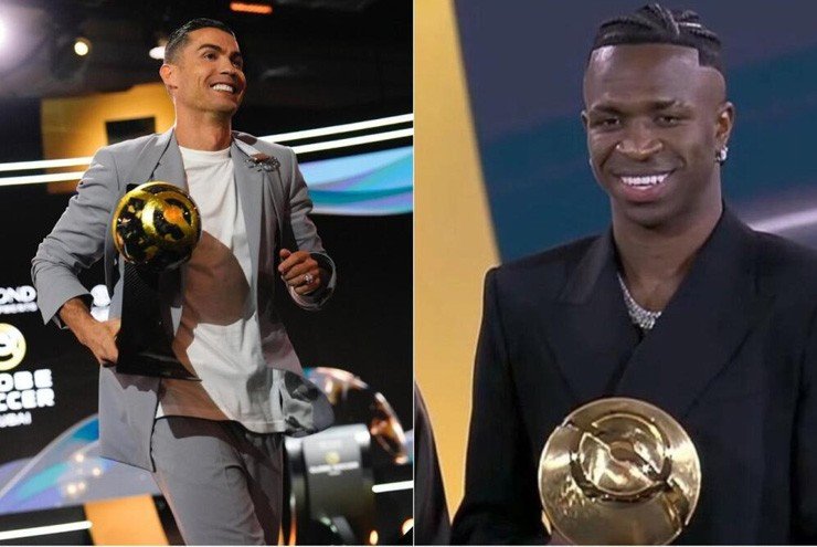 Vinicius Junior và Cristiano Ronaldo tại lễ trao giải Quả bóng vàng Dubai