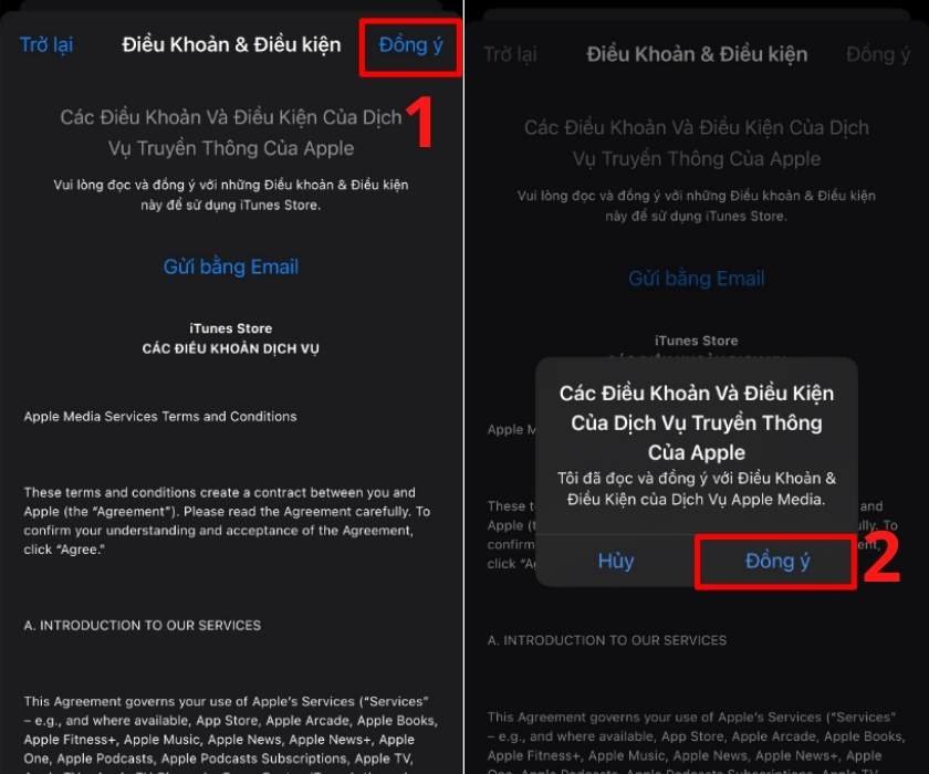 Xác nhận điều khoản và điều kiện khi thực hiện chuyển vùng iOS, một bước quan trọng trước khi nhập mã zip Hoa Kỳ