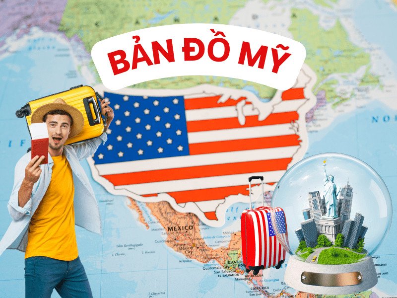 Bản đồ nước Mỹ tổng quan, hiển thị các bang và thủ đô, là một phần quan trọng trong bản đồ nước Mỹ trên thế giới.
