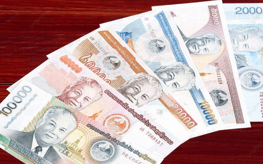 Các mệnh giá tiền giấy phổ biến của Lào, bao gồm tờ 5000 Kíp