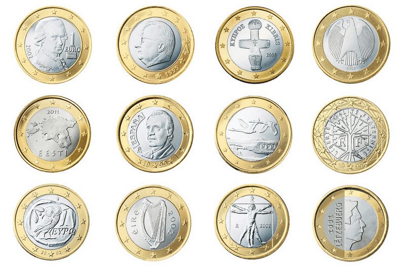 Hình ảnh biểu diễn các mệnh giá tiền xu Euro, nhấn mạnh sự đa dạng của hệ thống tiền xu.