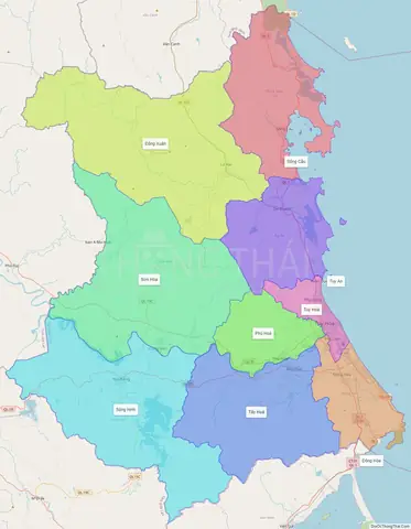 Các Đơn Vị Hành Chính Trực Thuộc Trên Bản Đồ Phú Yên