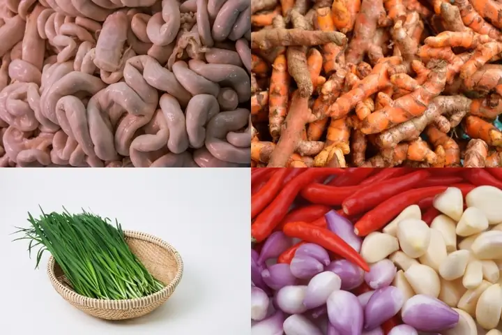 Nguyên Liệu Chuẩn Bị Làm Món Bún Lòng Xào Nghệ