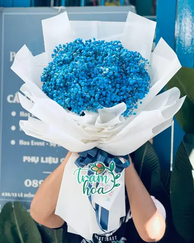Bó Hoa Sinh Nhật Tặng Nam Giới Kết Hợp Baby Xanh Và Giấy Trắng