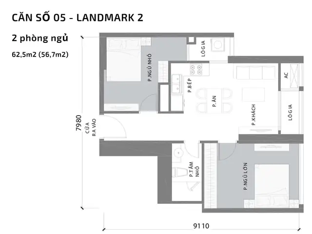 Chi Tiết Căn Hộ 2 Phòng Ngủ