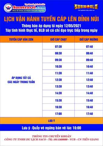 Lịch Vận Hành Tuyến Cáp Treo Đỉnh Vân Sơn