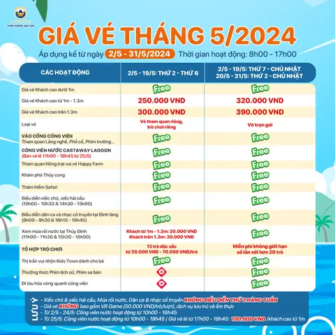 Lịch Hoạt Động Và Giá Vé Công Viên Thiên Đường Bảo Sơn Tháng 5/2024
