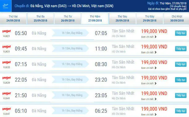 Giá Vé Máy Bay Từ Đà Nẵng Đi Sài Gòn Vietnam Airlines, Vietjet Air, Jetstar
