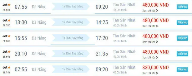 Giá Vé Máy Bay Từ Đà Nẵng Đi Sài Gòn Vietnam Airlines, Vietjet Air, Jetstar