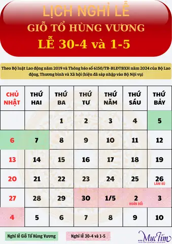 Lịch Nghỉ Lễ Giỗ Tổ Hùng Vương Và 30-4, 1-5 - Ảnh 1.
