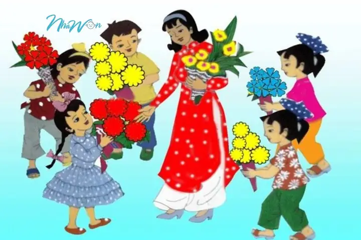 Tranh Tô Màu Bé Tặng Hoa Cho Cô Giáo 5-6 Tuổi