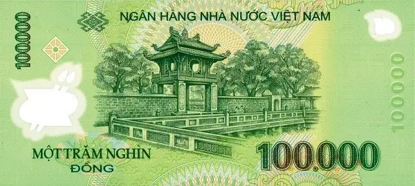 Mặt Sau Của Tờ 100.000 Đồng Polymer, Phát Hành Năm 2004, Là Hình Ảnh Văn Miếu - Quốc Tử Giám, Hà Nội, Được Mệnh Danh Trường Đại Học Đầu Tiên Tại Việt Nam.