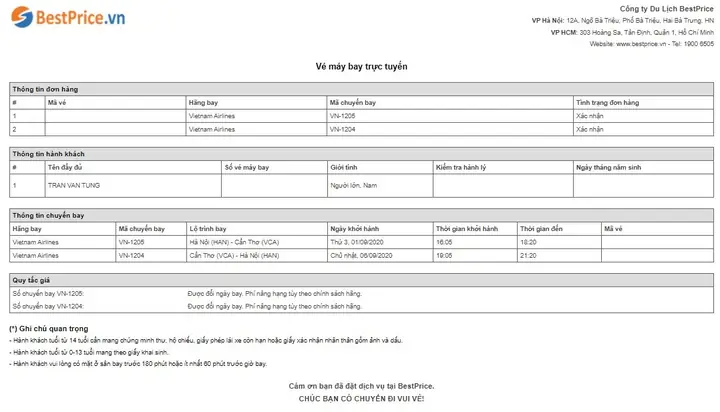 Cách Lấy Và In Vé Máy Bay Điện Tử Vietnam Airlines Tại Bestprice