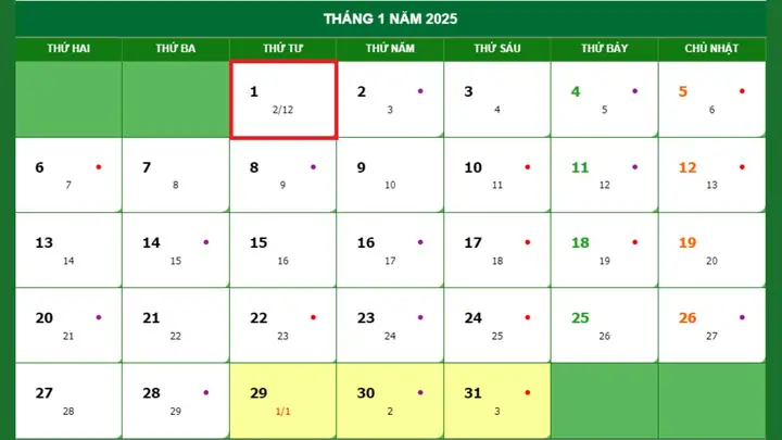 Lịch Nghỉ Tết Nhà Nước Dương Lịch 2025