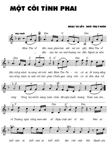 Sheet Nhạc Một Cõi Tình Phai - Ngô Thụy Miên - Cùng Tập Nhạc Sheet Nhạc Một Cõi Tình Phai - Ngô Thụy Miên - Cùng Tập Nhạc