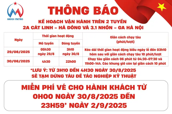 Hà Nội Metro Thông Báo Lịch Chạy Tàu Ngày 29 – 30/08 ...