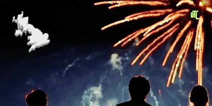 A Striking Image Of Fireworks Bursting In The Night Sky, Symbolizing The Excitement Of Live Events, Concerts, And Festivals Across The United Kingdom. In The Foreground, Silhouetted Spectators Watch In Awe, Emphasizing The Thrill Of In-person Entertainment. A 3d Map Of The United Kingdom Is Positioned In The Top Left Corner, Representing National Events Happening Across The Country. The "otl" Logo Is Subtly Integrated Into The Fireworks, Reinforcing Otl Seat Fillers' Connection To Exclusive Entertainment Opportunities. This Engaging Image Captures The Energy Of Things To Do Near Me Today, Including Concerts, Theatre, Comedy, And Local Events In The Uk.
