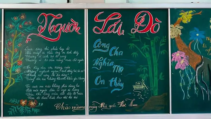 Mẫu Trang Trí Bảng 20/11 Theo Chủ Đề Hoa Và Thư Pháp