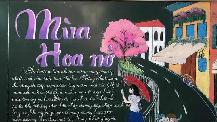 Mẫu Trang Trí Bảng 20/11 Theo Chủ Đề Hoa Và Thư Pháp