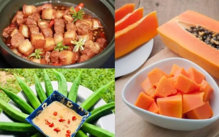 Ba Chỉ Kho Tiêu, Đậu Bắp, Đậu Rồng Luộc, Đu Đủ Ba Chỉ Kho Tiêu, Đậu Bắp, Đậu Rồng Luộc, Đu Đủ