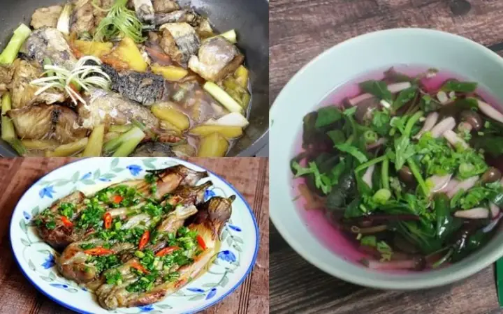 Cá Nục Kho Dứa, Cà Tím Nướng Mỡ Hành, Canh Nấm Rau Dền Cá Nục Kho Dứa, Cà Tím Nướng Mỡ Hành, Canh Nấm Rau Dền