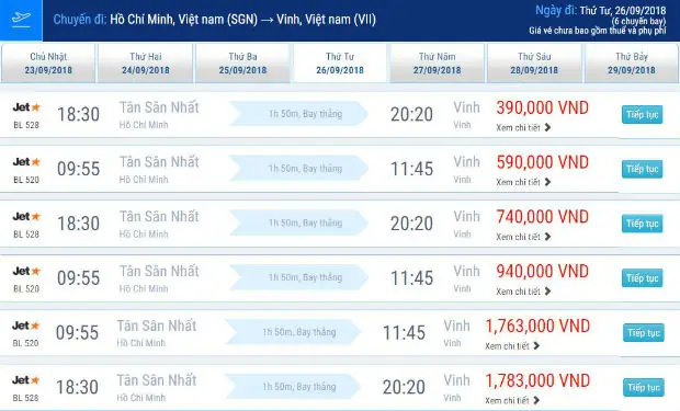 Giá Vé Máy Bay Vinh Đi Sài Gòn Tháng 9/2018 Hãng Jetstartừ 390,000 Vnd