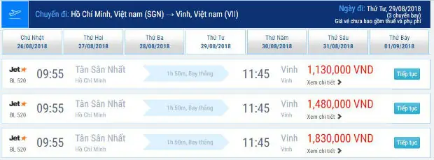 Giá Vé Máy Bay Vinh Đi Sài Gòn Tháng 8/2018 Hãng Jetstartừ 1,130,00 Vnđ