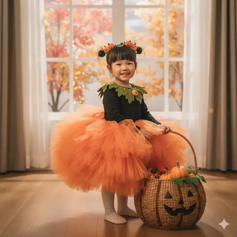 Hóa Trang Halloween Cho Bé Gái Thành Công Chúa Bí Ngô – Ngọt Ngào Và Rực Rỡ